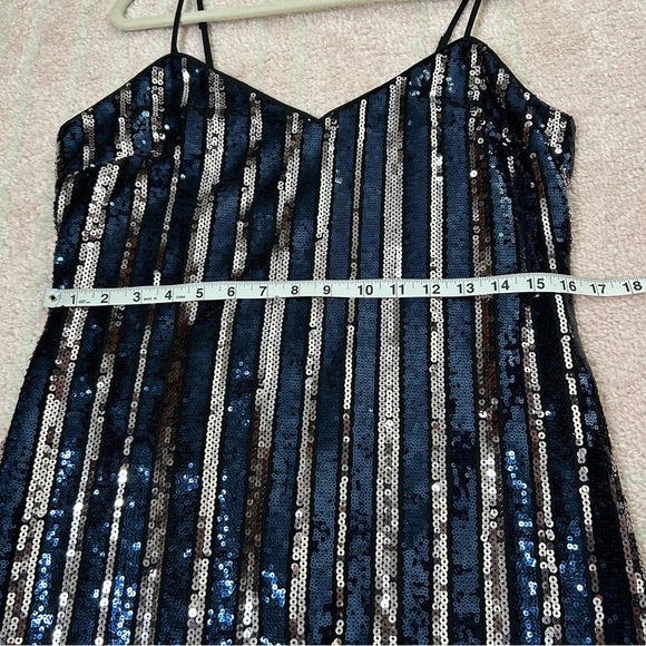 NWT Maeve Sequin Midi Slip Dress Vertical Stripe Navy Silver Black Size Medium - Picture 10 of 12